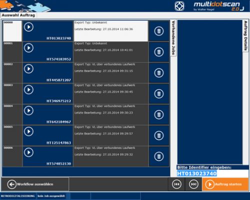 Jobliste von Visual Library am Scanarbeitsplatz