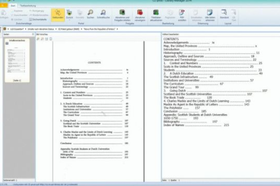 Visual Library QS-Client: Paralleldarstellung gescanntes Inhaltsverzeichnisses und editierbarer Volltext