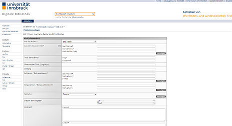 Uploadformular für Masterarbeiten an der ULB Tirol
